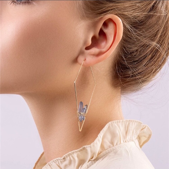 Geometric Quartz Crystal Hoop Statement Earrings - Picture 8 of 16